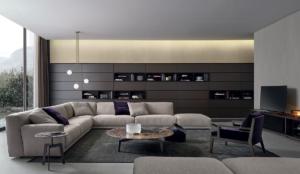 Corner sofa / contemporary / leather / fabric
